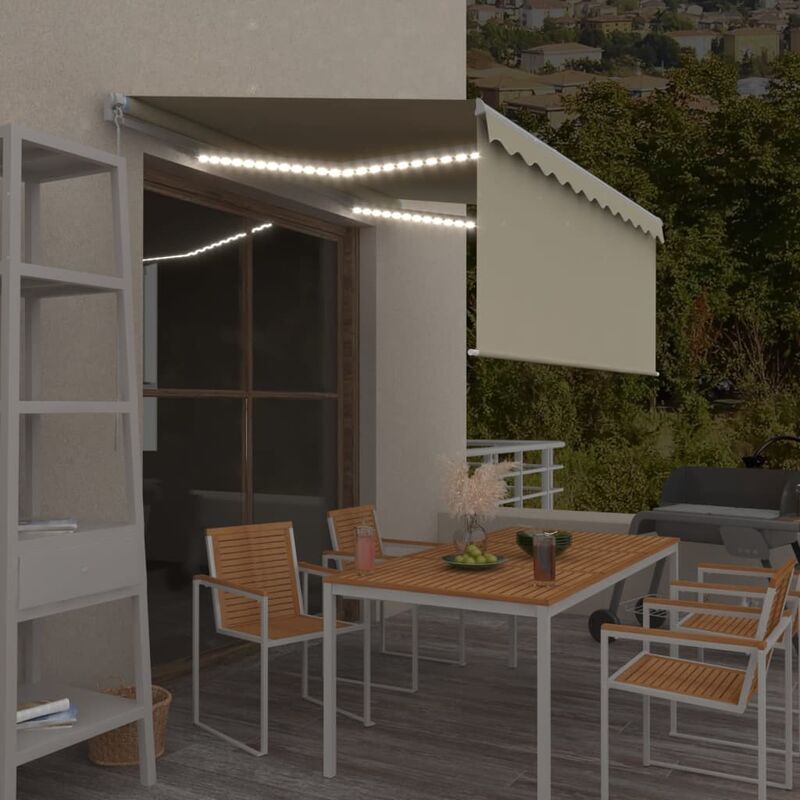 

Toldo manual retráctil con persiana y LED color crema 3x2,5m