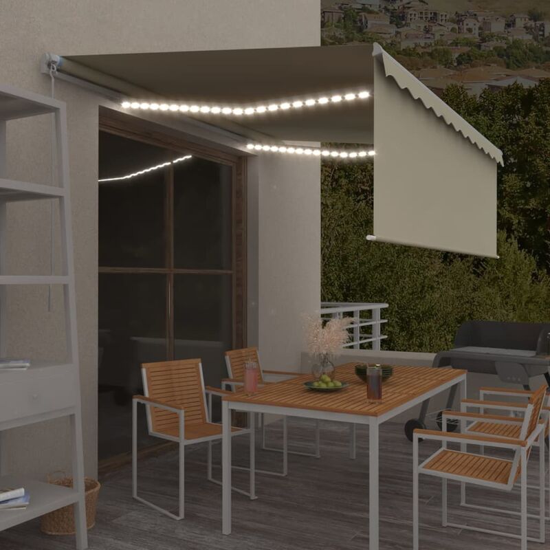 

Toldo manual retráctil con persiana y LED crema 4x3 m