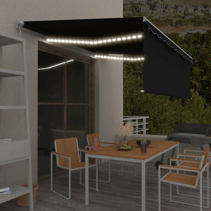 

Toldo manual retractil con persiana y LED gris antracita 4x3 m