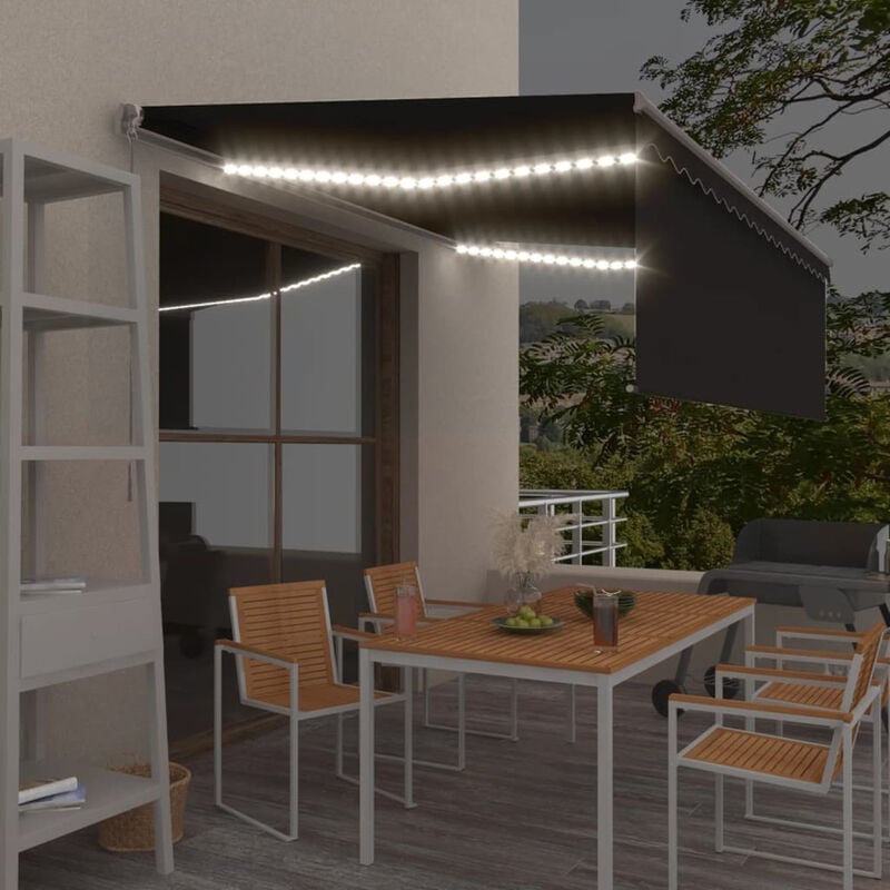 

Toldo manual retractil con persiana y LED gris antracita 4x3 m