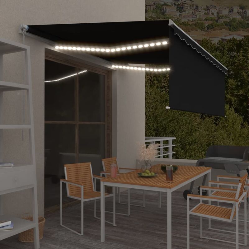 

Toldo manual retráctil con persiana y LED gris antracita 4x3 m