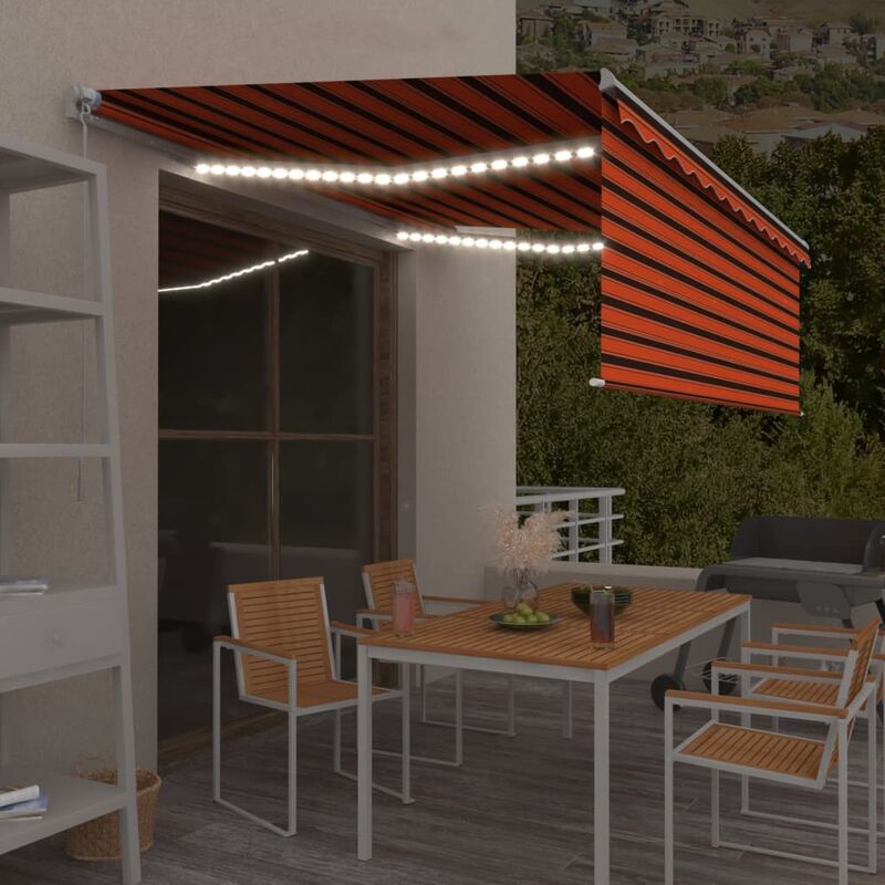 

Toldo manual retráctil con persiana y LED naranja y marrón 4x3m