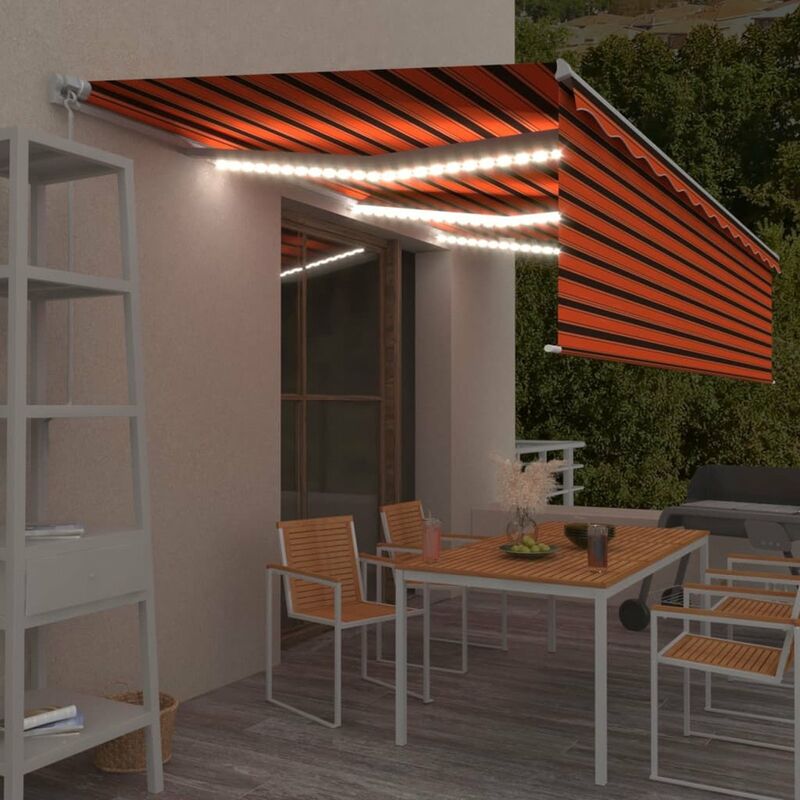 

Toldo manual retractil con persiana y LED naranja y marron 6x3 m