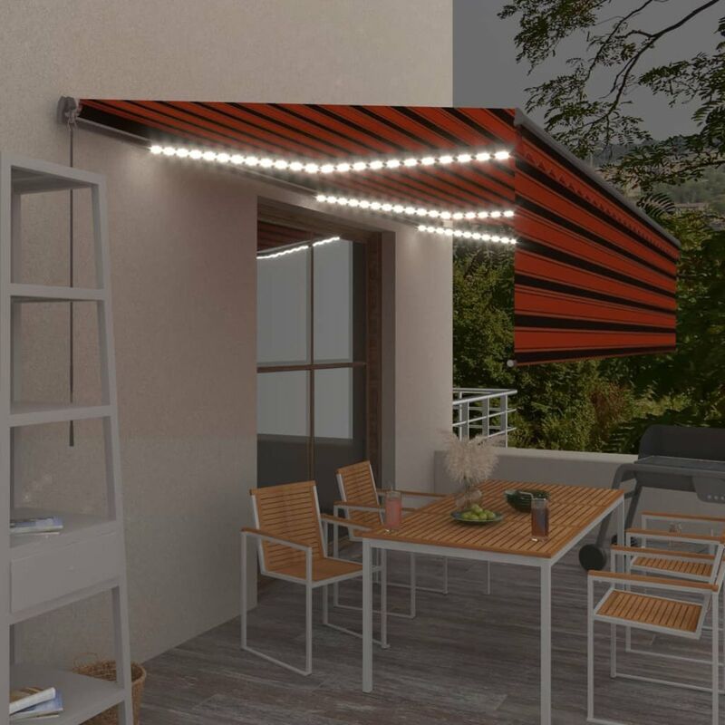 

Toldo manual retractil con persiana y LED naranja y marron 6x3 m