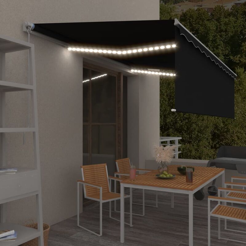 

Toldo manual retráctil con persiana y LEDs 5x3 m antracita