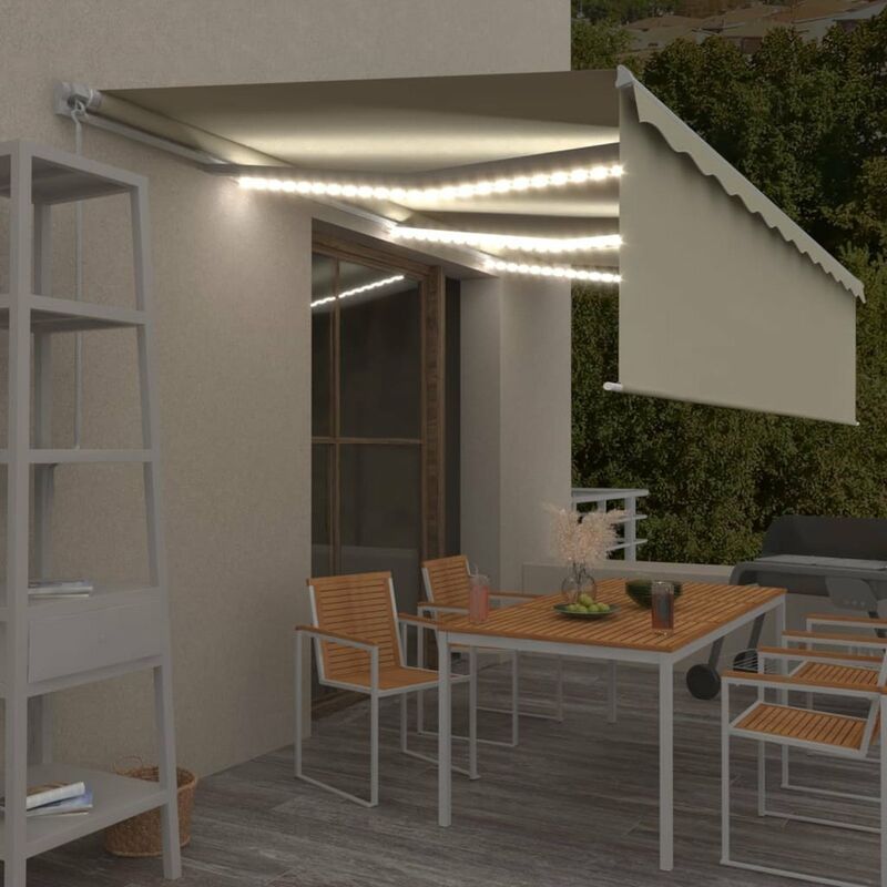 

Toldo manual retractil con persiana y LEDs 6x3 m crema