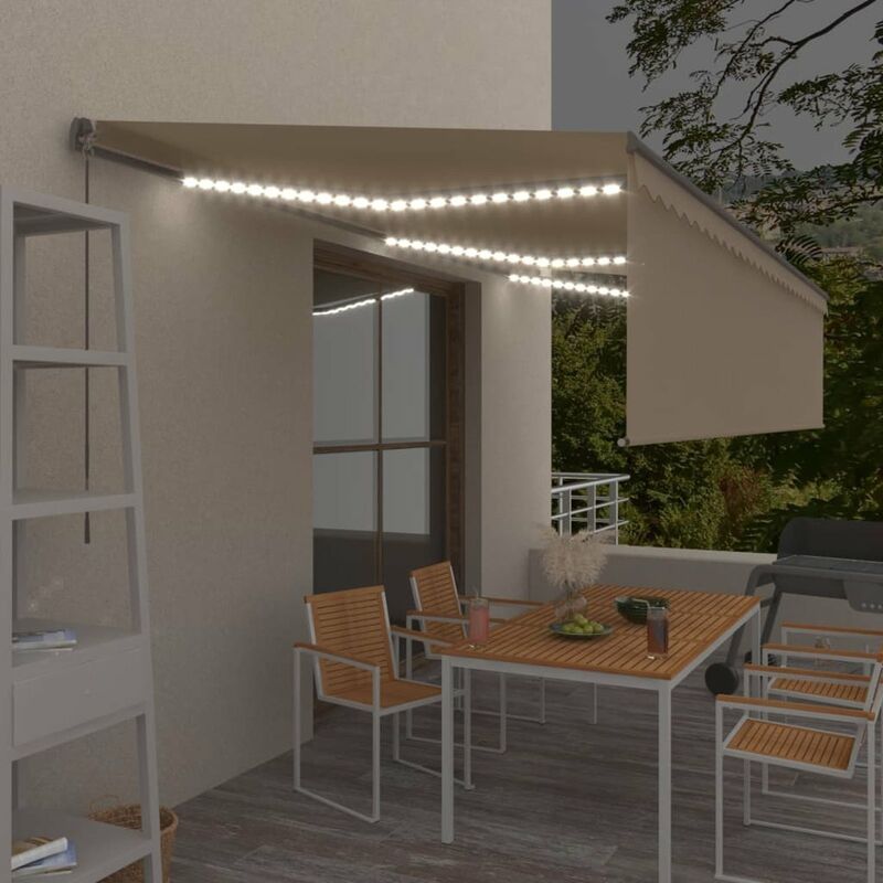 

Toldo manual retractil con persiana y LEDs 6x3 m crema