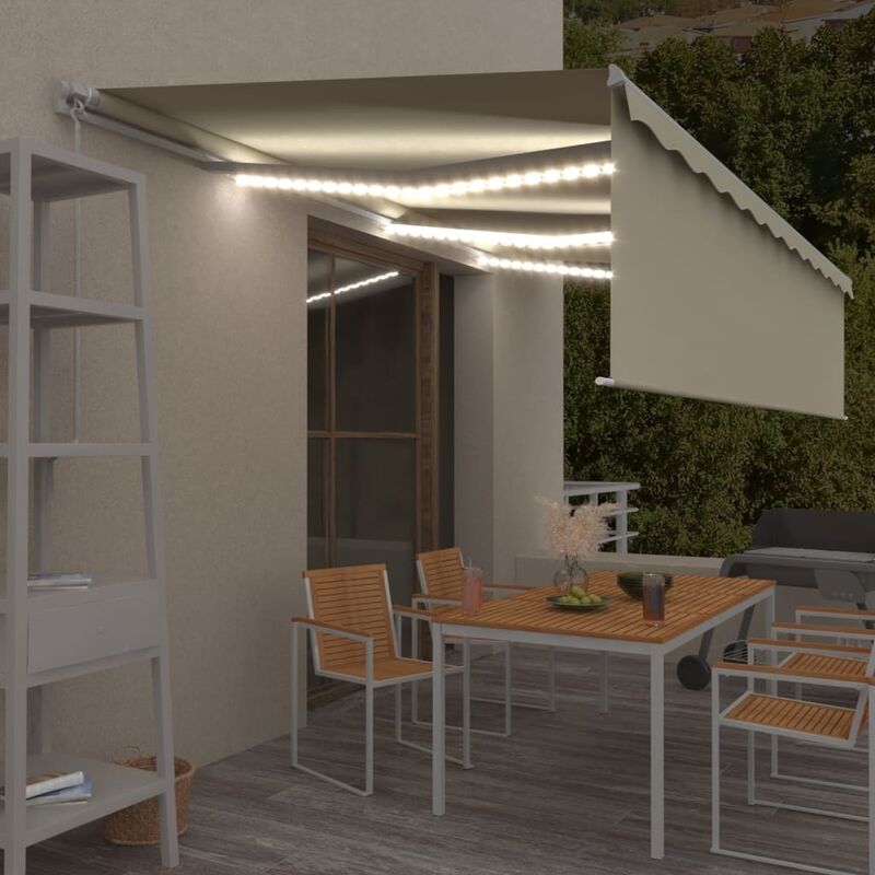 

Toldo manual retráctil con persiana y LEDs 6x3 m crema
