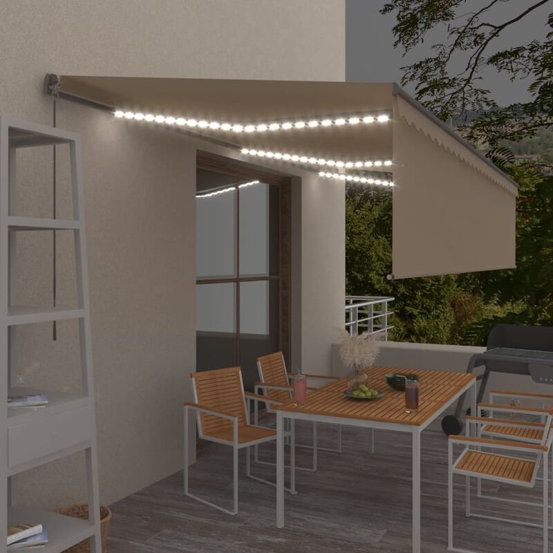 

Toldo manual retráctil con persiana y LEDs 6x3 m crema