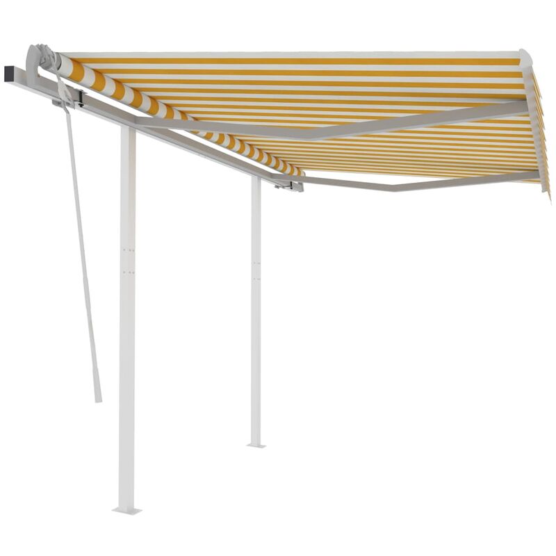 

Toldo manual retráctil con postes amarillo y blanco 3x2,5 m