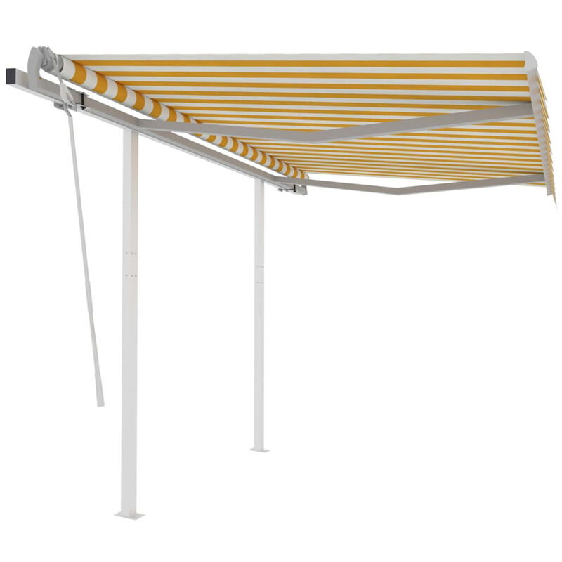 

Asupermall - Toldo manual retractil con postes amarillo y blanco 3x2,5 m