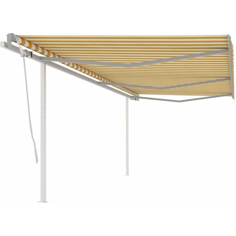 

Toldo manual retractil con postes amarillo y blanco 6x3 m