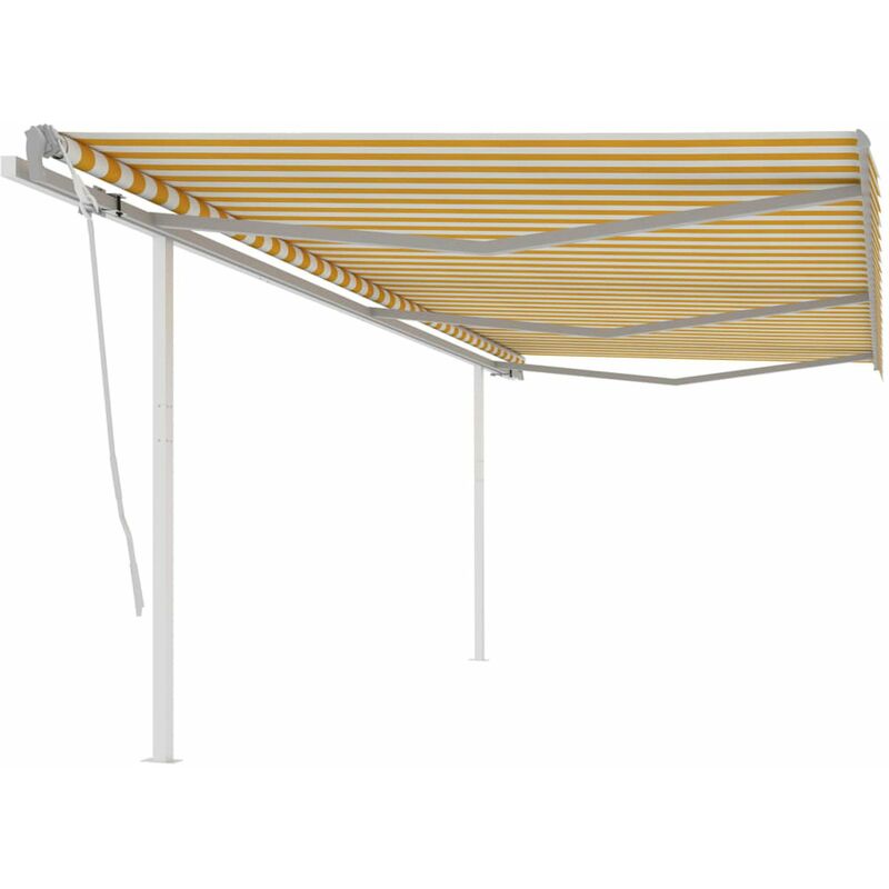 

Toldo manual retractil con postes amarillo y blanco 6x3,5 m