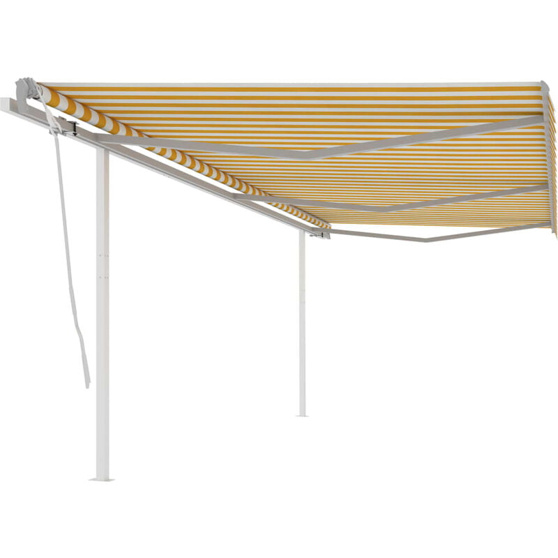 

Toldo manual retráctil con postes amarillo y blanco 6x3,5 m