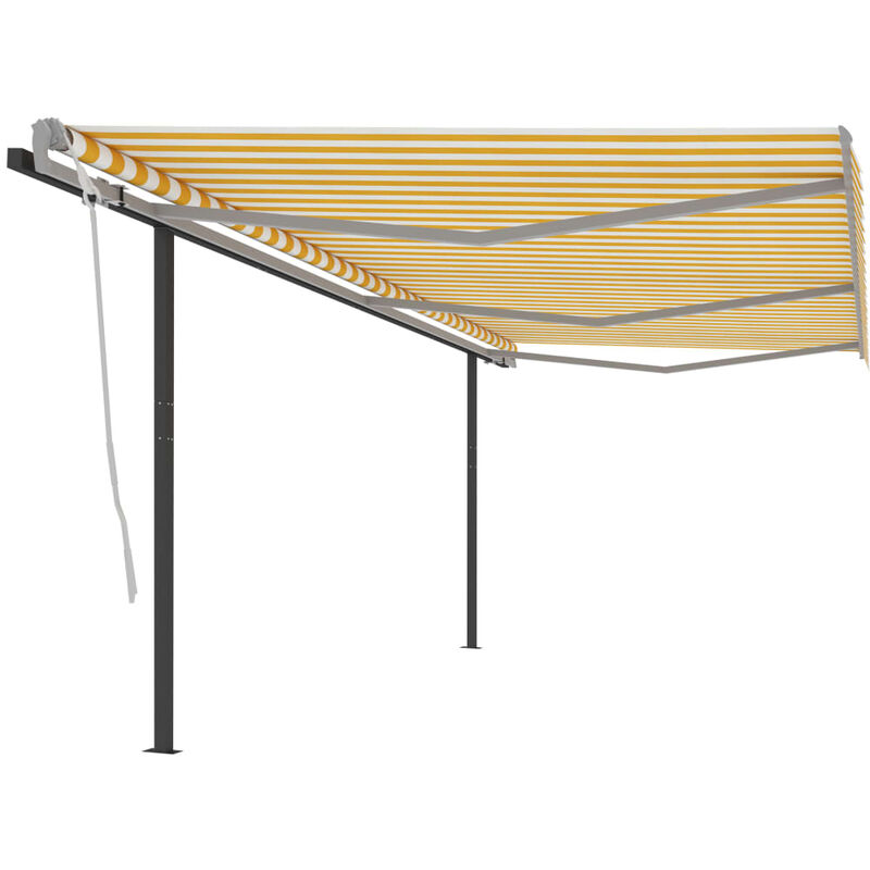 

Toldo manual retráctil con postes amarillo y blanco 6x3,5 m