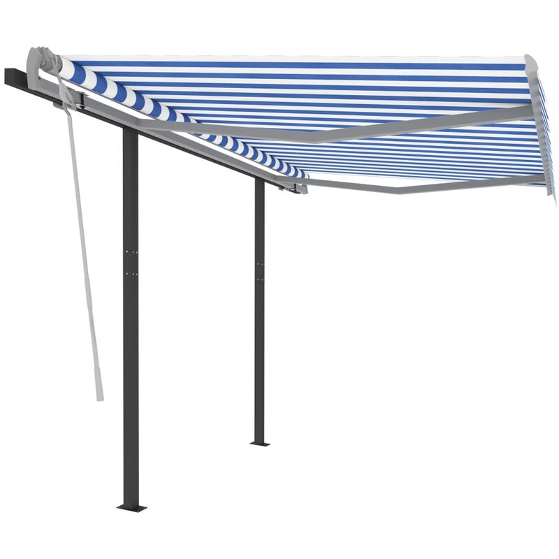 

Toldo manual retráctil con postes azul y blanco 3x2,5 m