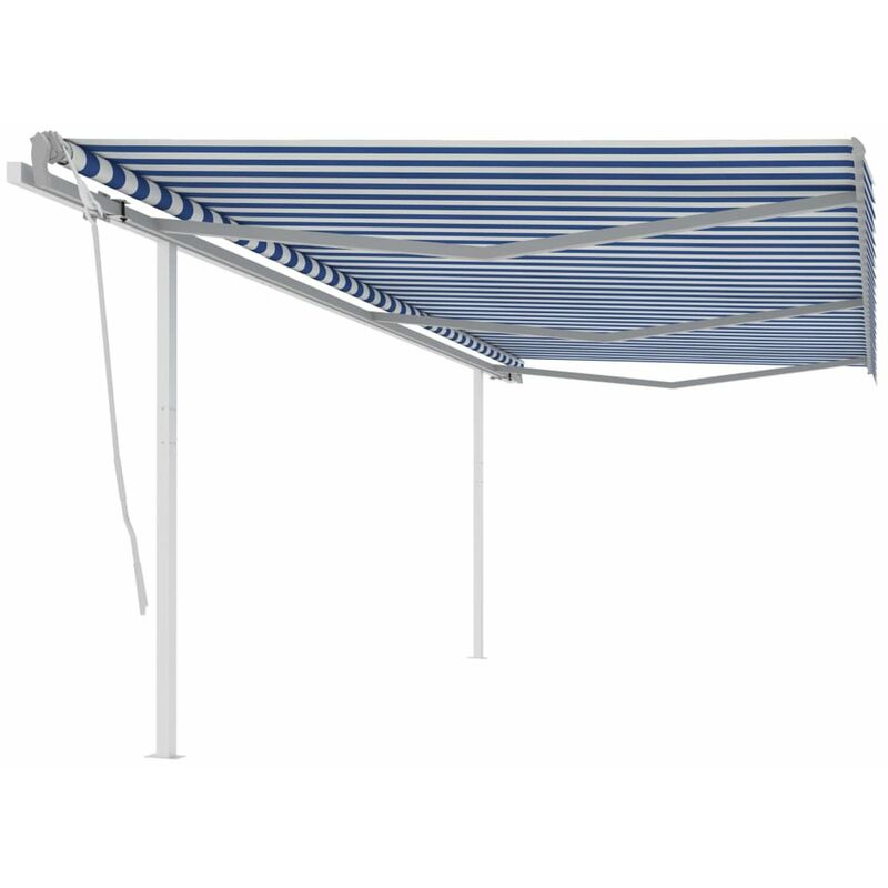 

Toldo manual retractil con postes azul y blanco 6x3 m