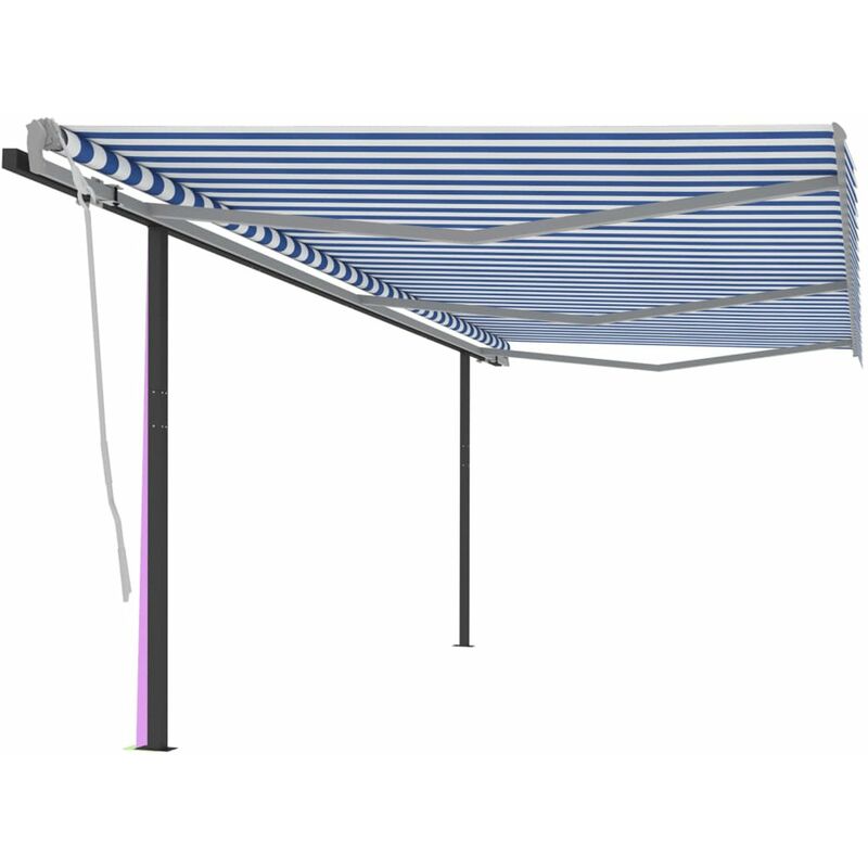 

Toldo manual retractil con postes azul y blanco 6x3,5 m