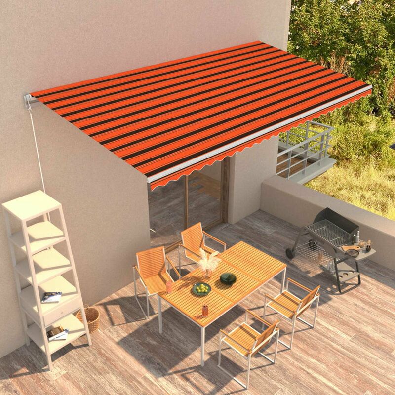 

Toldo manual retractil naranja y marron 600x300 cm