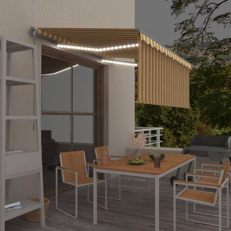 

Toldo manual retráctil persiana LED amarillo y blanco 3,5x2,5m