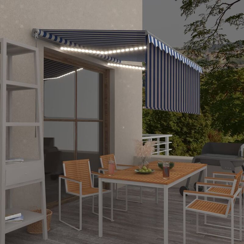 

Toldo manual retráctil persiana LED azul y blanco 3,5x2,5m