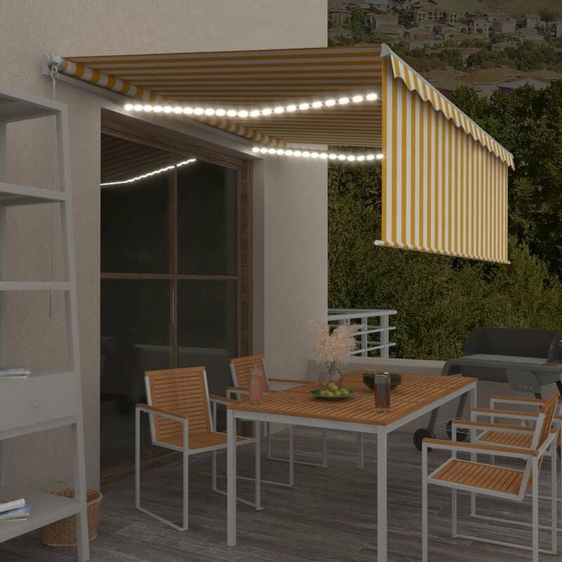 

Toldo manual retractil persiana y LED 4,5x3 m amarillo y blanco