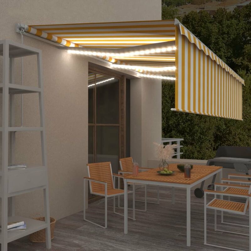 

Toldo manual retractil persiana y LEDs 6x3 m amarillo y blanco