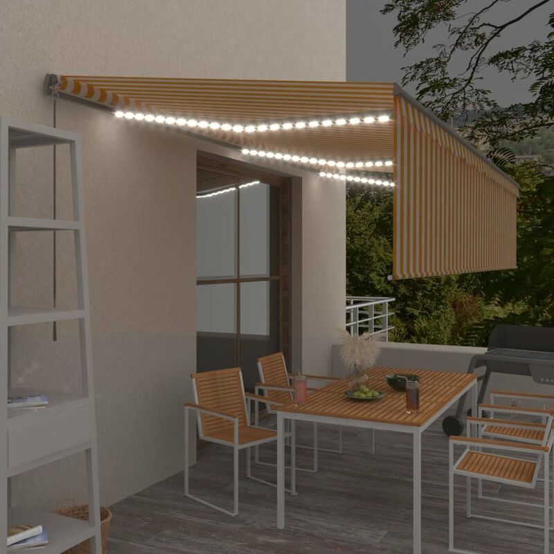 

Toldo manual retractil persiana y LEDs 6x3 m amarillo y blanco