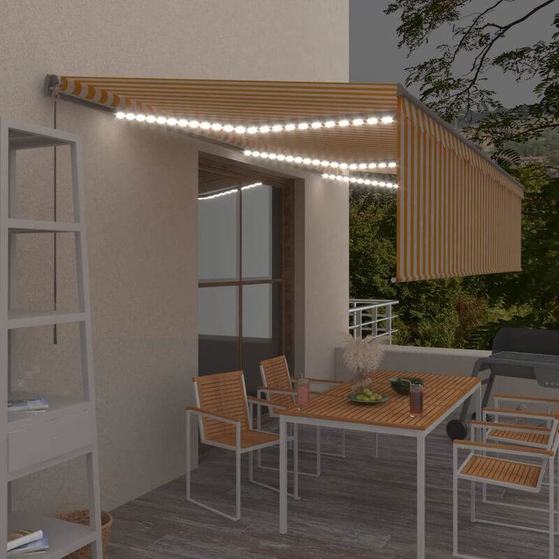 

Toldo manual retráctil persiana y LEDs 6x3 m amarillo y blanco