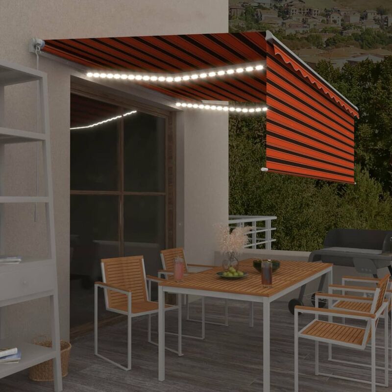 

Toldo manual retractil persiana y LEDs naranja y marron 4,5x3 m