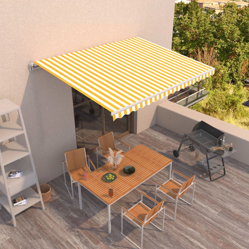 

Asupermall - Toldo manual retráctil amarillo y blanco 450x300 cm