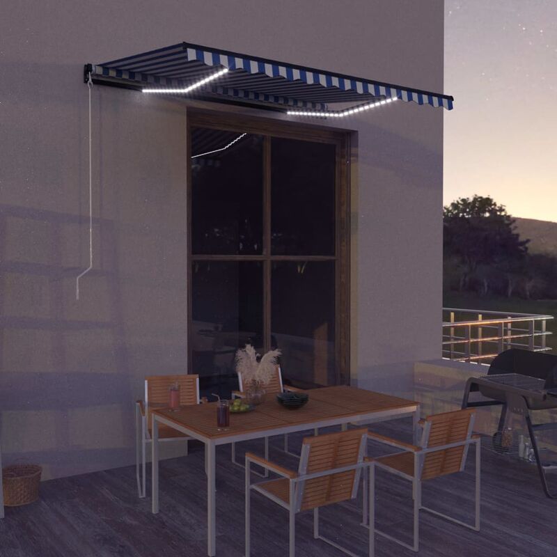 

Toldo manual retráctil con LED azul y blanco 350x250 cm - Azul
