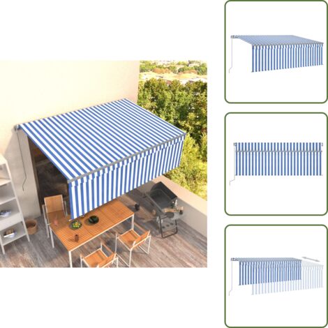 Toldo manual - vidaXL Toldo retráctil manual con persiana azul y blanco 4x3 m - Persiana exterior