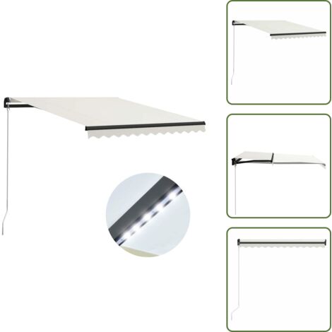 Toldo para balcones - vidaXL Toldo retráctil manual con LED crema 300x250 cm - Toldo para patios