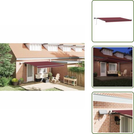 Toldo para balcones - vidaXL Toldo retráctil manual con luces LED burdeos 400x300 cm - Toldo UV