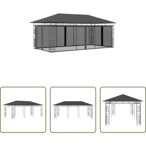 Toldo para jardín -  Cenador con mosquitera gris antracita 6x3x2,73 m