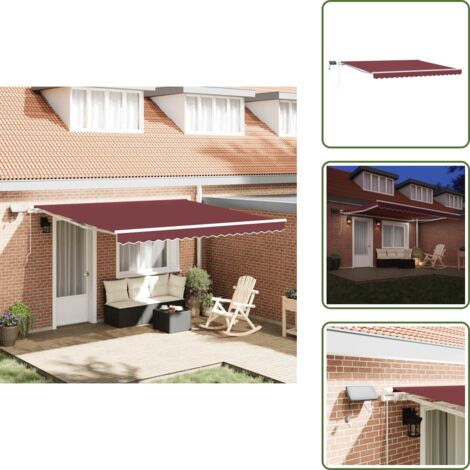 Toldo para patios - vidaXL Toldo retráctil manual con luces LED burdeos 400x300 cm - Toldo para balcones