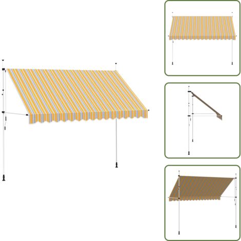 Toldo para terraza - vidaXL Toldo manual retráctil 350 cm amarillo y azul a rayas - Toldo para balcón