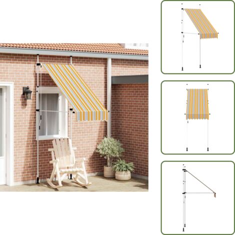 Toldo para terraza - vidaXL Toldo manual retráctil amarillo y azul a rayas 100 cm - Toldo para balcón