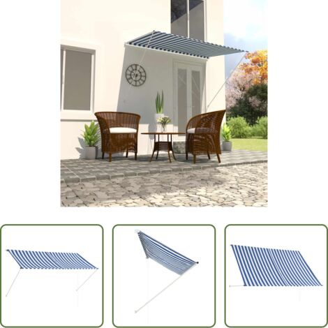 Toldo para ventana -  Toldo retráctil 250x150 cm azul y blanco