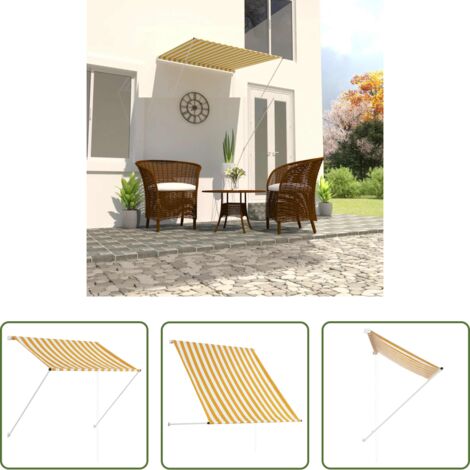 Toldo para ventana -  Toldo retráctil amarillo y blanco 100x150 cm