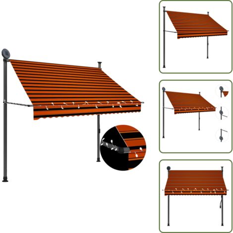 Toldo para ventana - vidaXL Toldo manual retráctil con LED naranja y marrón 200 cm - Toldo para terraza