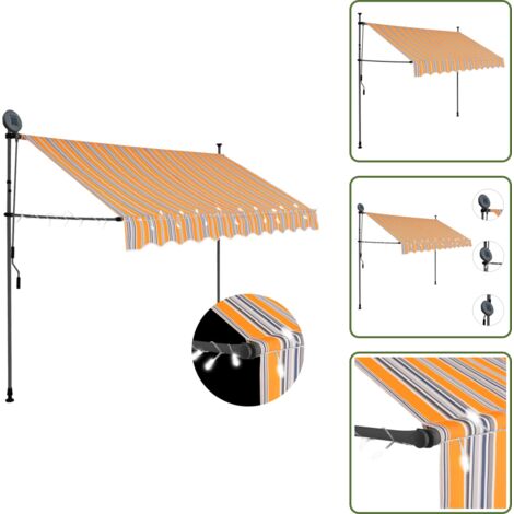 Toldo para ventana - vidaXL Toldo retráctil manual con LED amarillo y azul 300 cm - Toldo para terraza