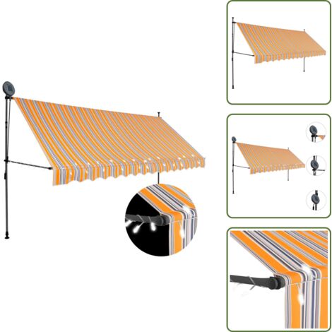 Toldo para ventana - vidaXL Toldo retráctil manual con LED amarillo y azul 350 cm - Toldo para terraza