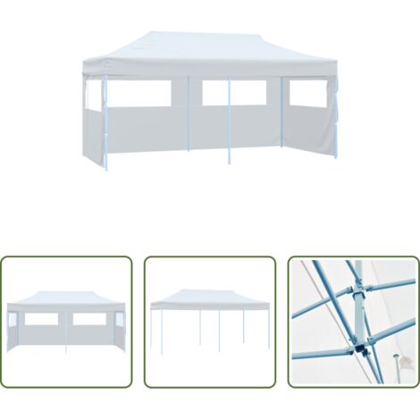 Toldo plegable -  Carpa de fiestas plegable paredes laterales acero blanco 3x6 m