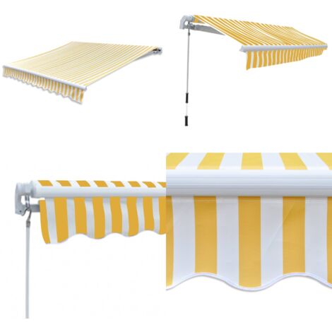 Toldo plegable de operación manual 300 cm amarillo y blanco - Toldo manual - Toldo de aluminio
