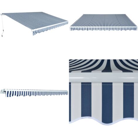 Toldo plegable de operación manual 450 cm azul y blanco - Toldo azul y blanco - Toldo de aluminio