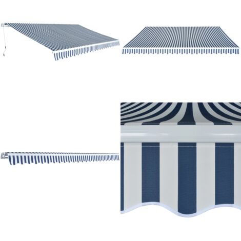 Toldo plegable de operación manual 500 cm azul y blanco - Toldo azul y blanco - Toldo de jardín