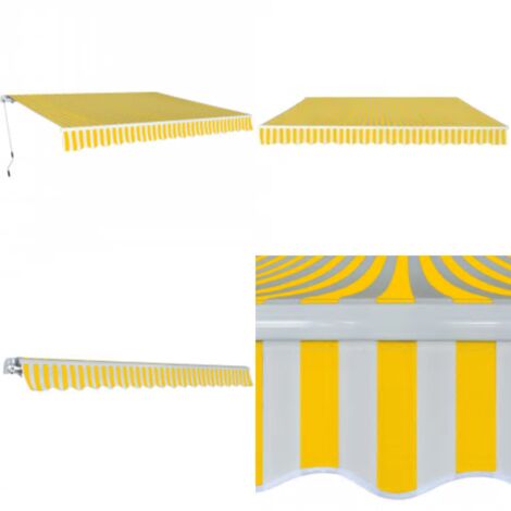 Toldo plegable de operación manual 600 cm amarillo y blanco - Toldo de aluminio - Toldo para jardín