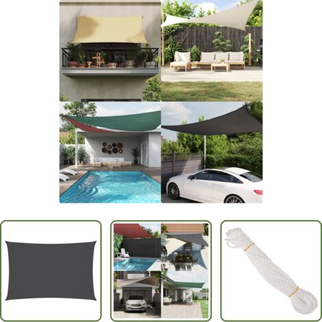 Toldo rectangular -  Toldo de vela rectangular tela Oxford gris antracita 5x7 m
